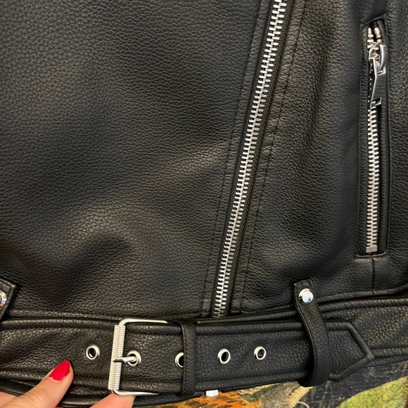 ZARA Moto Jacket Leather Faux Size XL Black Silver Zippers WOW - Picture 12 of 14